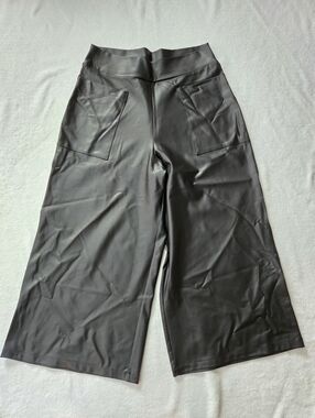 Clara Sun Woo Black XL Liquid Leather Sheen Pocket Gaucho Crop Pant